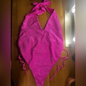 ASOS gorgeous, velvety, hot pink halter top tie cheeky swimsuit